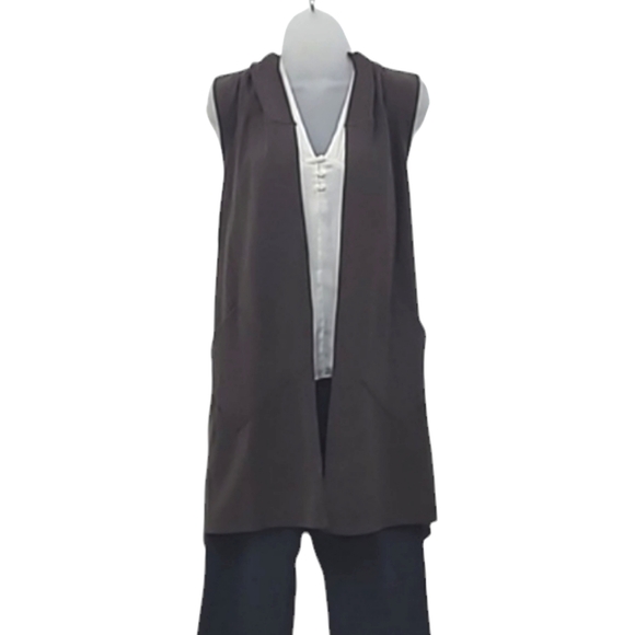 Coco & Carmen Hooded Vest Long Sweater Sleeveless Open Front Jacket Pockets S/M - Picture 1 of 17